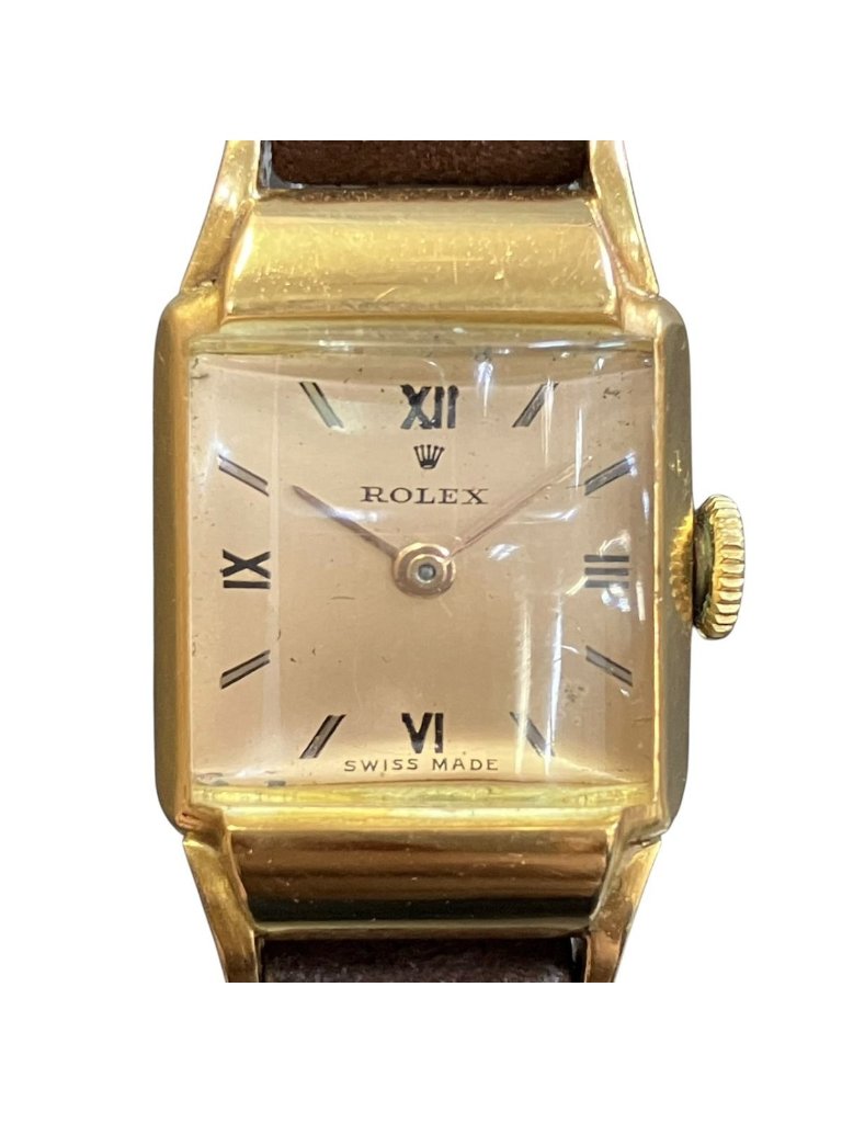 Rolex Precision Watch 18k Linen Hand Wound Gold Dial